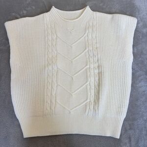 Commense Cable Knit Sleeveless Sweater Womens S Cream Shoulder Pads Cozy